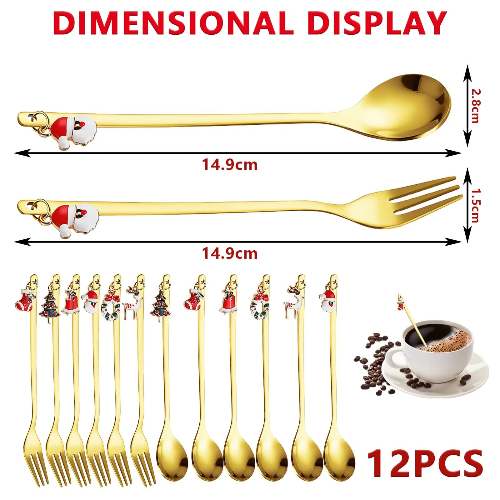 6 Кавових Різдвяних Ложок та 6 Вилок, фото №2