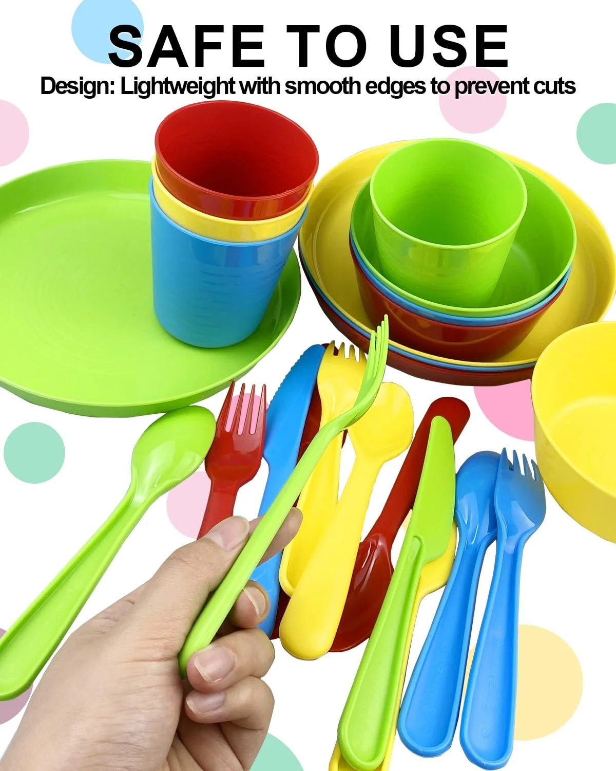 Набор детской посуды WAIZHIUA 24 предмета, пластик без BPA, 4 цвета, фото №5