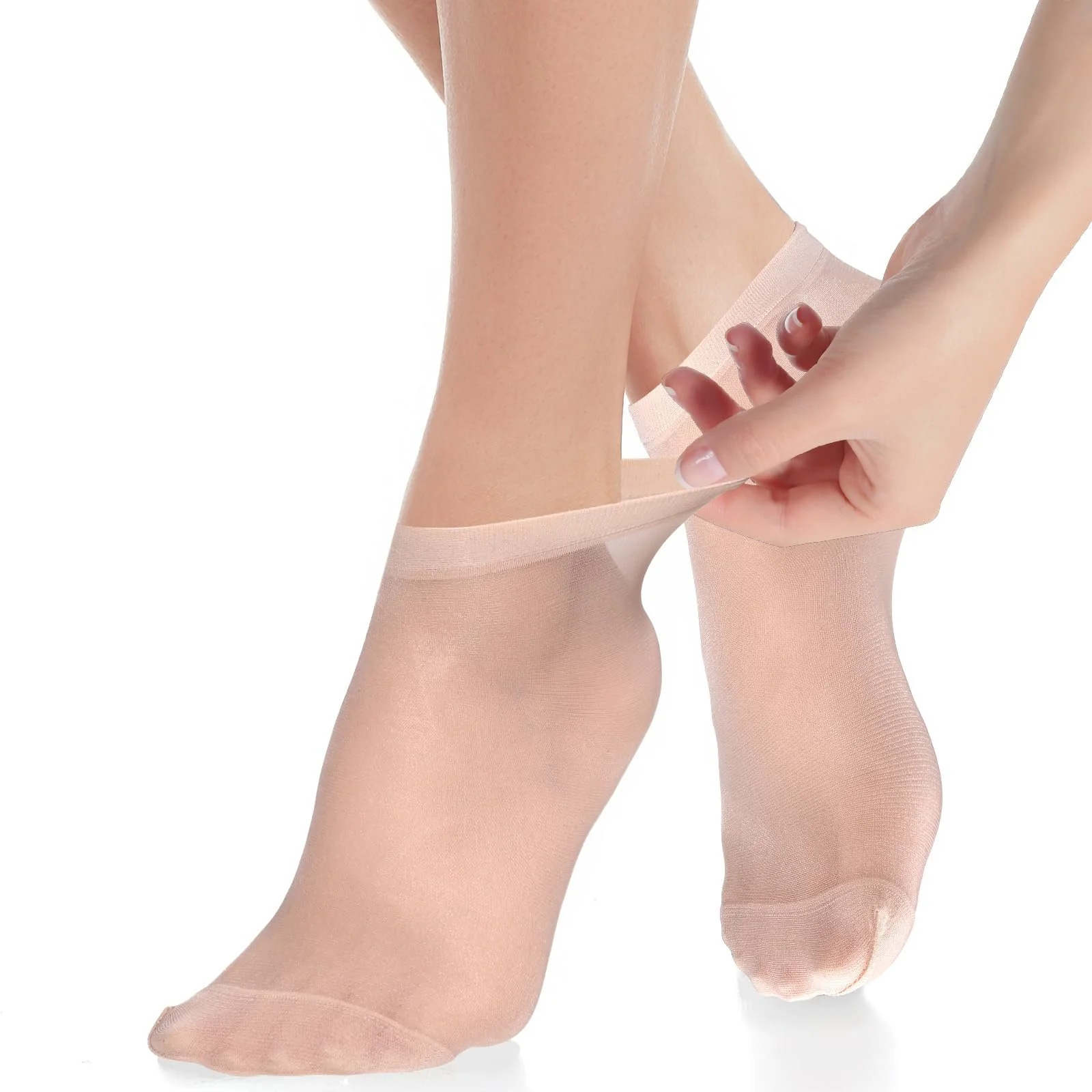 Носки женские 10 пар Тонкие прозрачные нейлоновые гольфы до щиколотки Короткие чулочные носки для платья, телесный цвет, фото №3