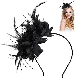 Обруч-федор с бисером и перьями Fascinator для женщин - Фото 1