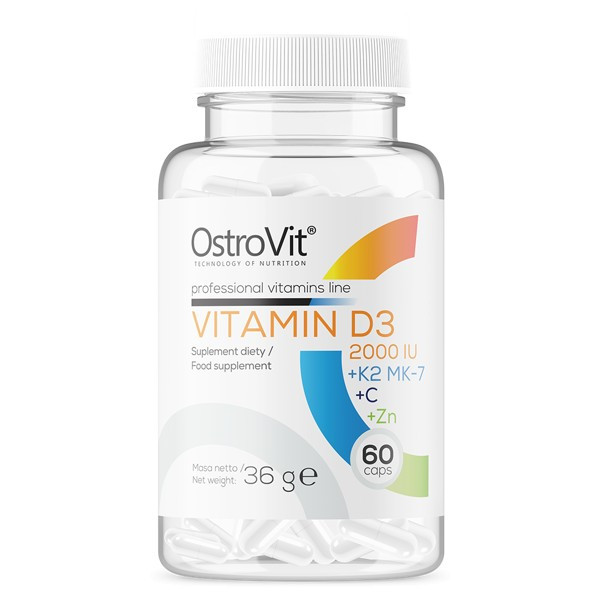 Комплекс витаминов Ostrovit Vitamin D3 2000 IU K2 MK-7 VC Zinc 60 caps, фото №1