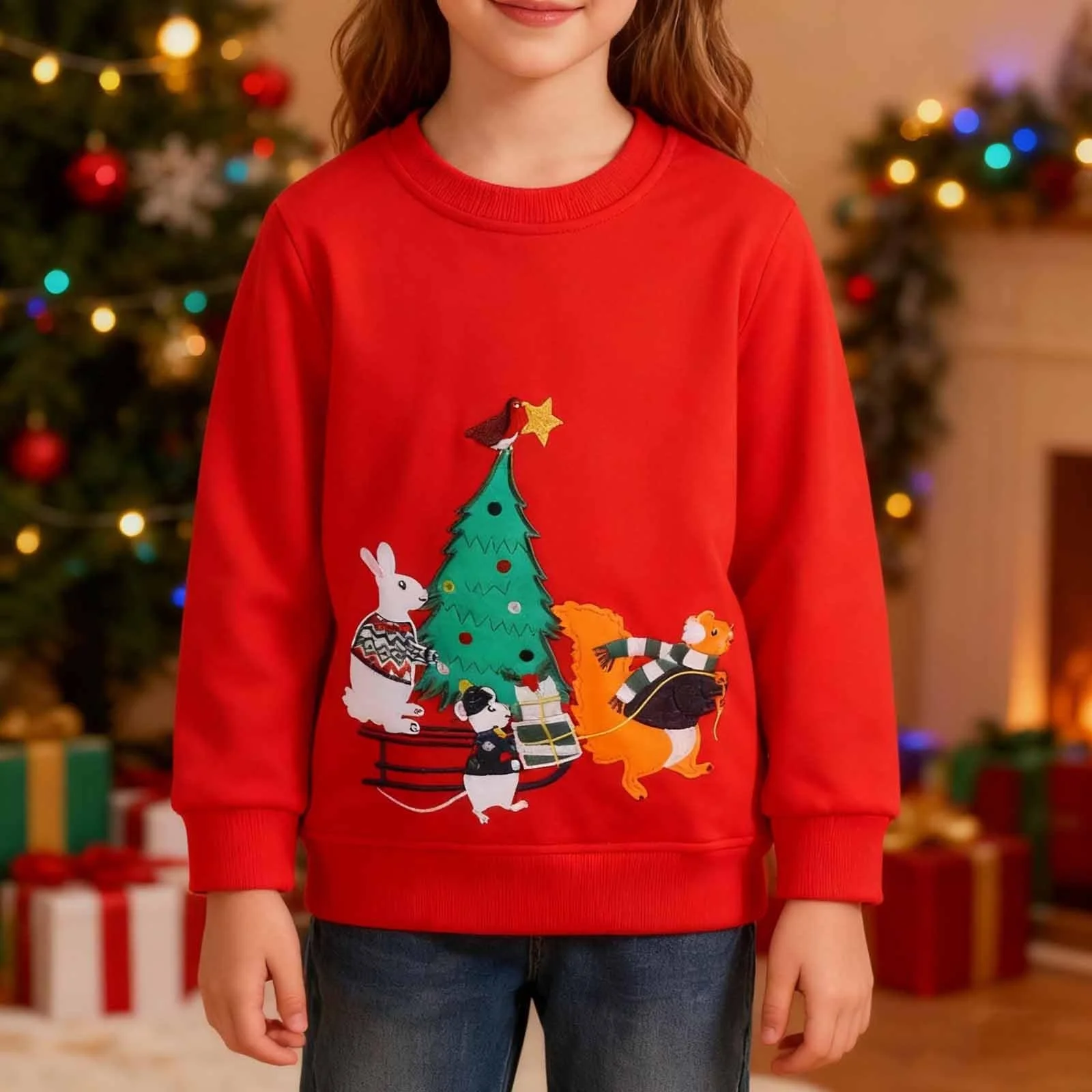 Затишний зимовий худі для дівчаток зі святковою вишивкою, м’який флісовий, фото №3