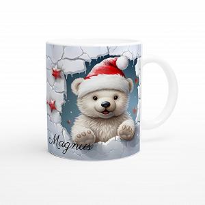 Рождественская Кружка с Именем, Рождественская Кружка, Детская Кружка Персонализированная, Детская Кружка Безопасна для Посудомоечной Машины и Микроволновой Печи, 325 мл (Белый Медведь) - Фото 1