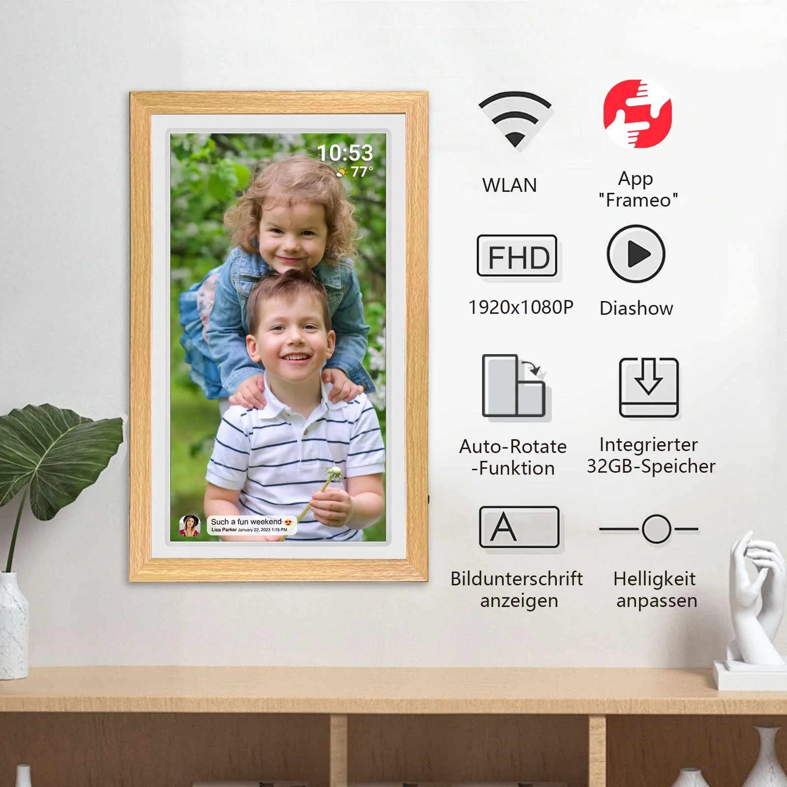 Цифровая фоторамка FRAMEO 21.5 дюйма 1920 x 1080 FHD IPS LCD Touch Screen Dual WiFi 32 GB Настенная, фото №2