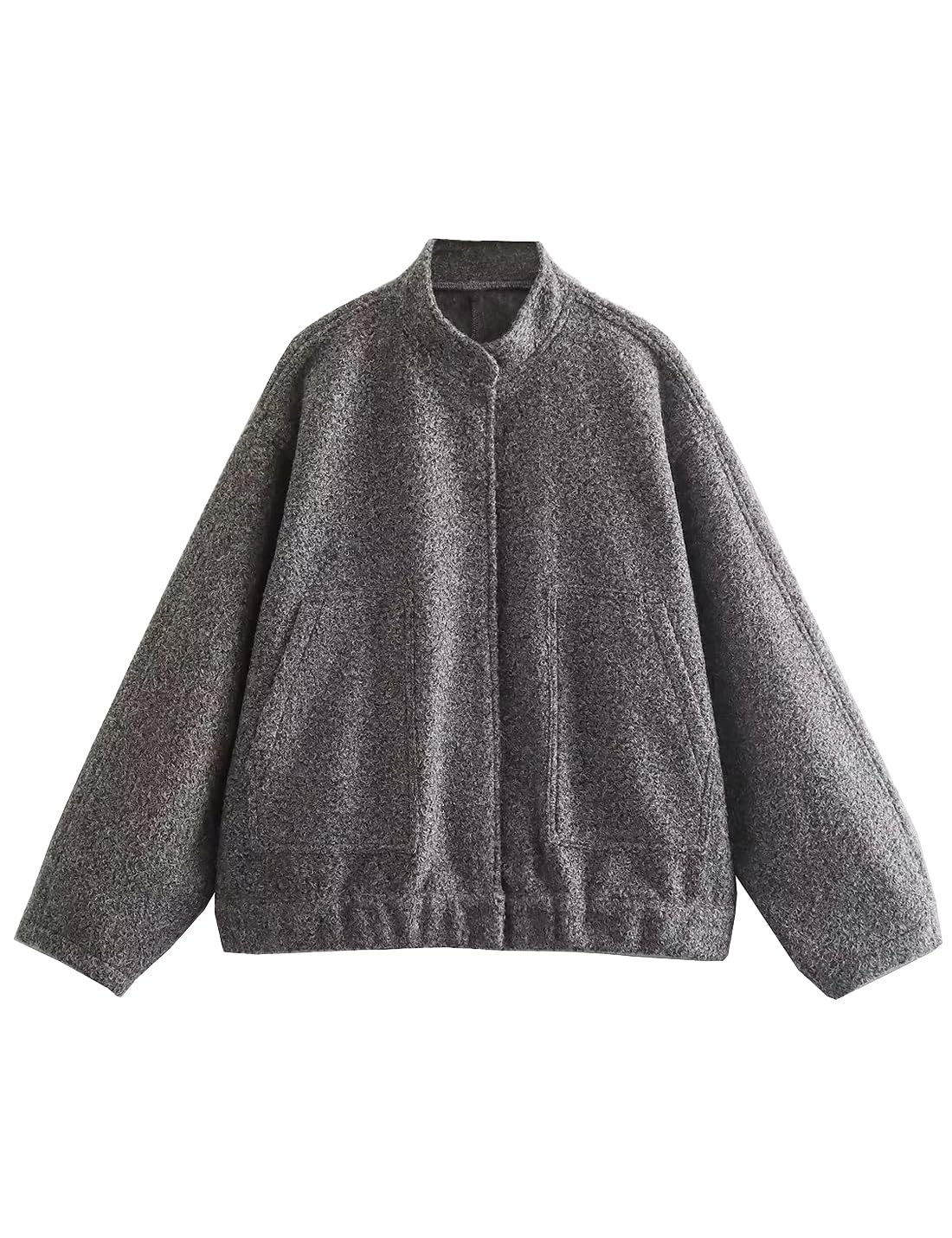 Жіноча куртка-бомбер Sukany Oversized, суміш вовни, на ґудзиках, вільна, Varsity, довгий рукав, повсякденна куртка-сорочка, пальто, фото №1