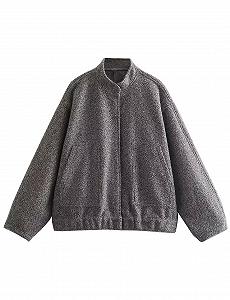 Жіноча куртка-бомбер Sukany Oversized, суміш вовни, на ґудзиках, вільна, Varsity, довгий рукав, повсякденна куртка-сорочка, пальто - Фото 1