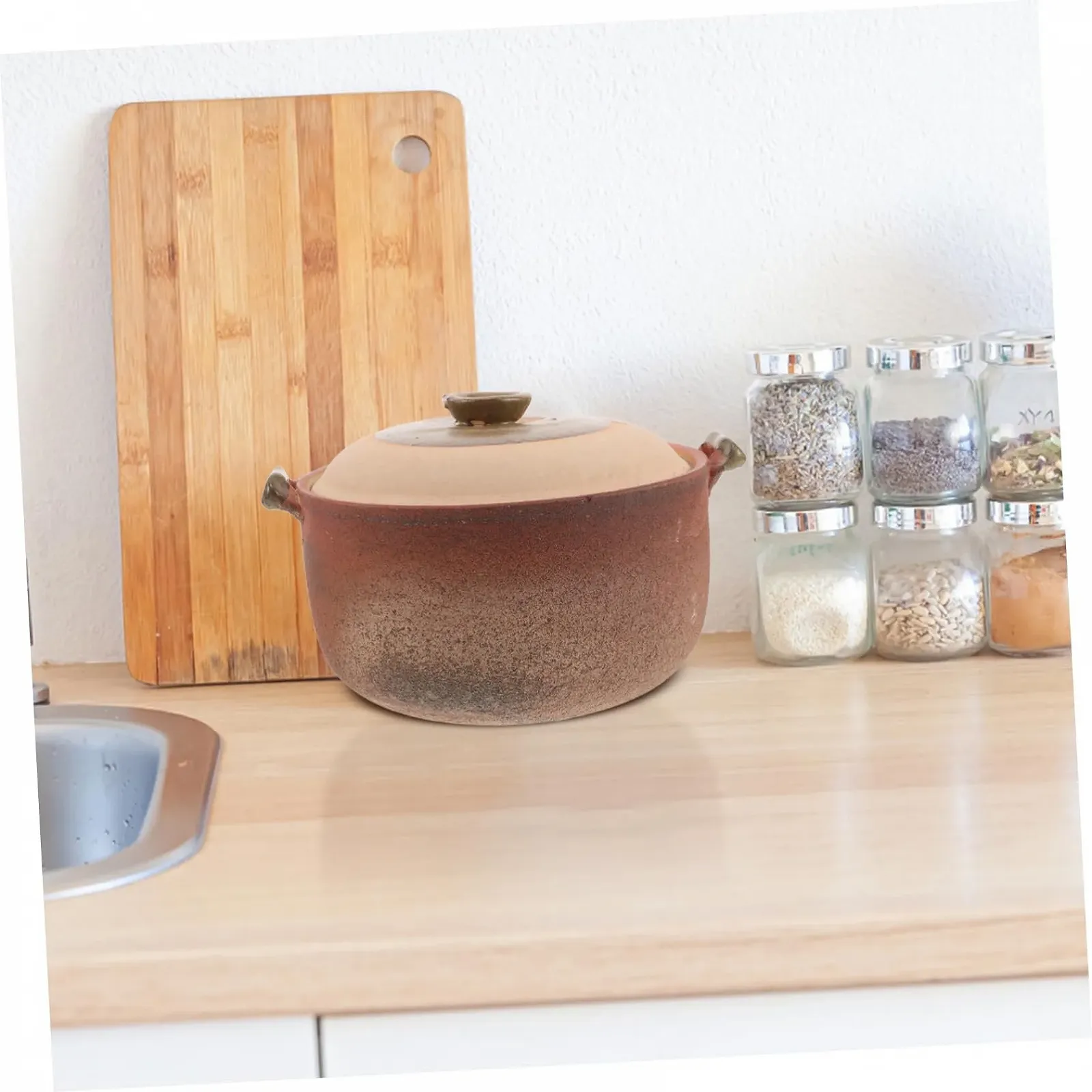 Кастрюля терракотовая с практичной ручкой натуральная глина, фото №6