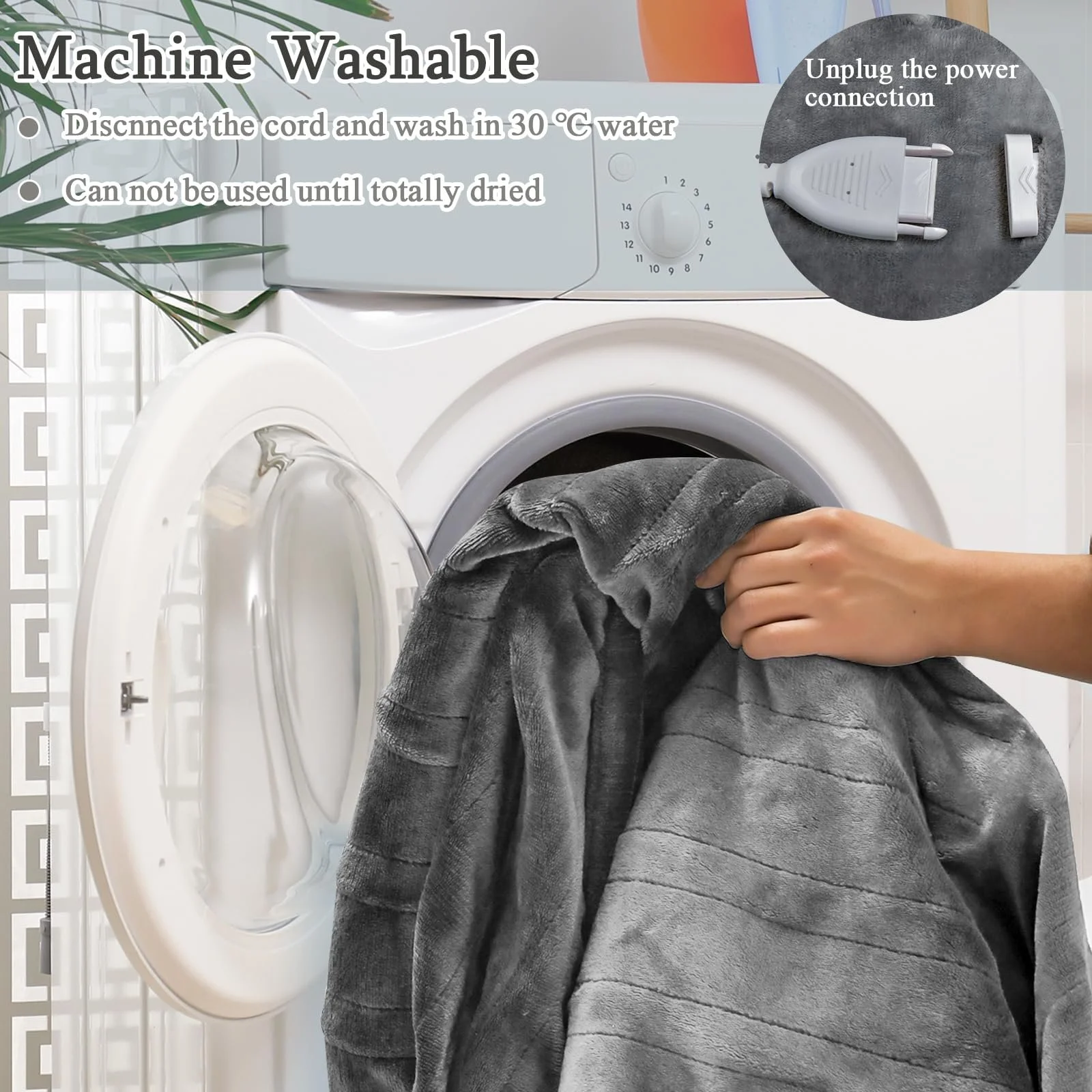 Электрическое одеяло HOMASIS Flannel, с автоматическим отключением, 4 режима нагрева, 8-часовой таймер, защита от перегрева PTC/NTC, дистанционное управление, фото №6