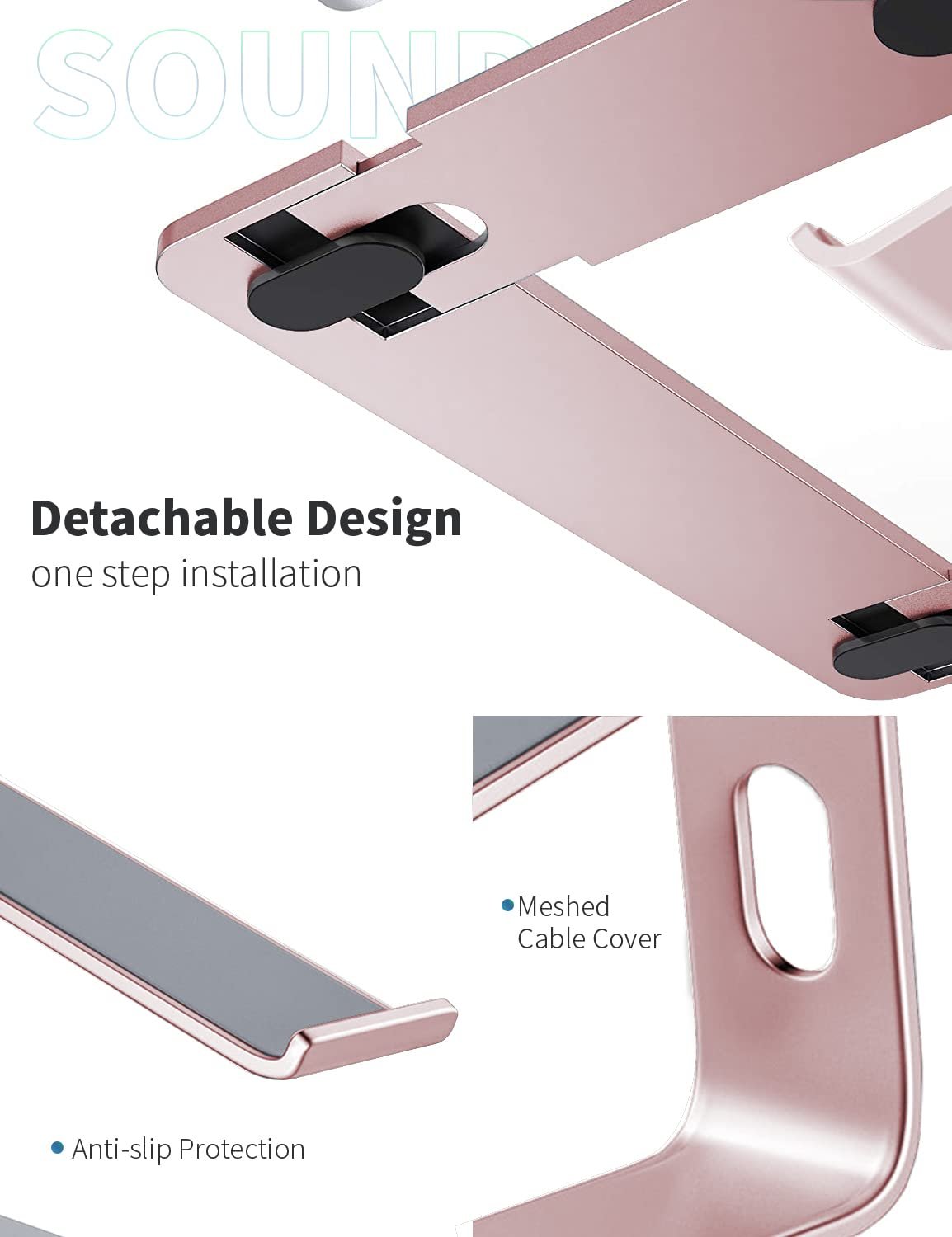 Подставка для ноутбука SOUNDANCE, Алюминиевый компьютерный подъемник, Эргономичная подставка для ноутбука для стола, Металлический держатель, Совместима с ноутбуками от 10 до 15,6 дюймов, Розовый, фото №5