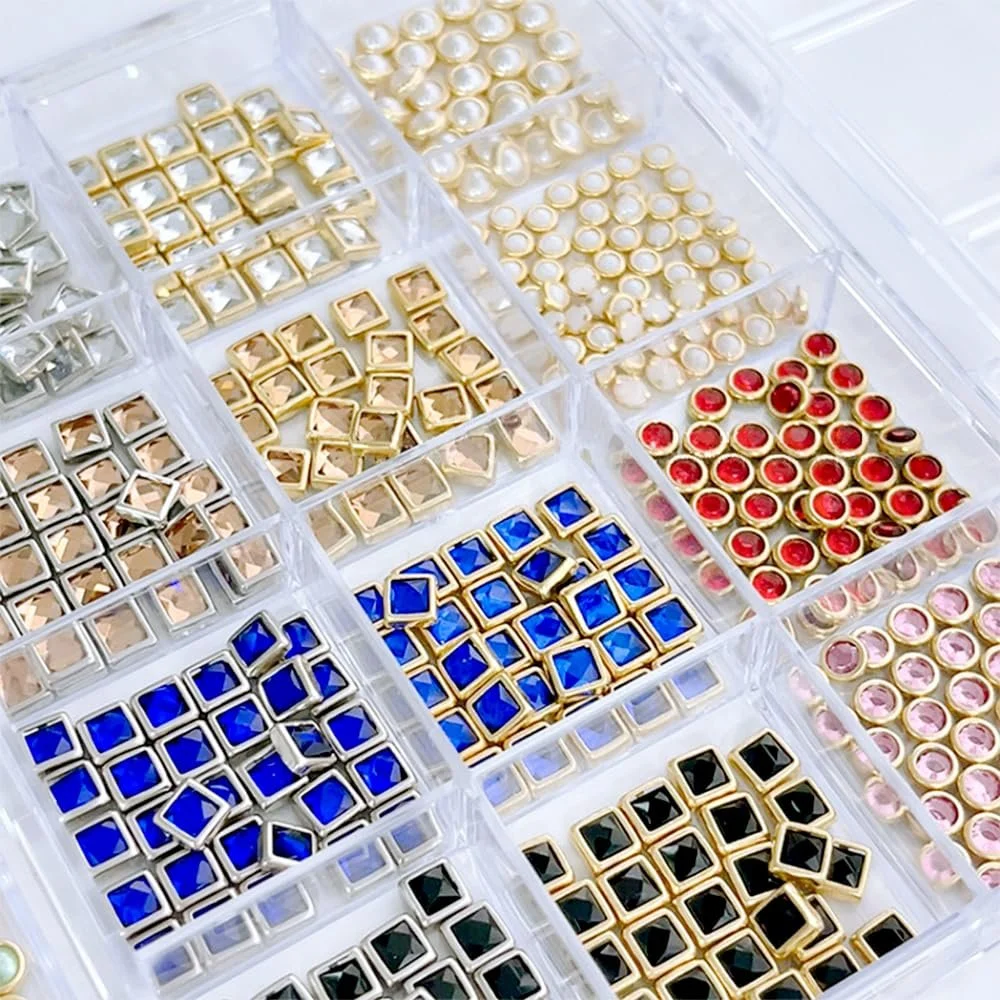 Украшения для ногтей Квадратные/круглые бусины в стиле панк, 12 сеток, металлические блестящие камни, готические заклепки, кристаллы, бриллианты, фото №4