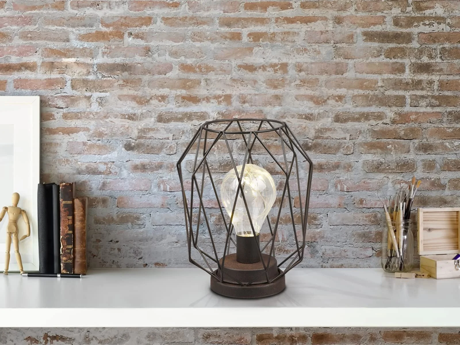 Настільна лампа Narda LED Індустріальна Решітка на батарейках Ефект іржі, фото №2