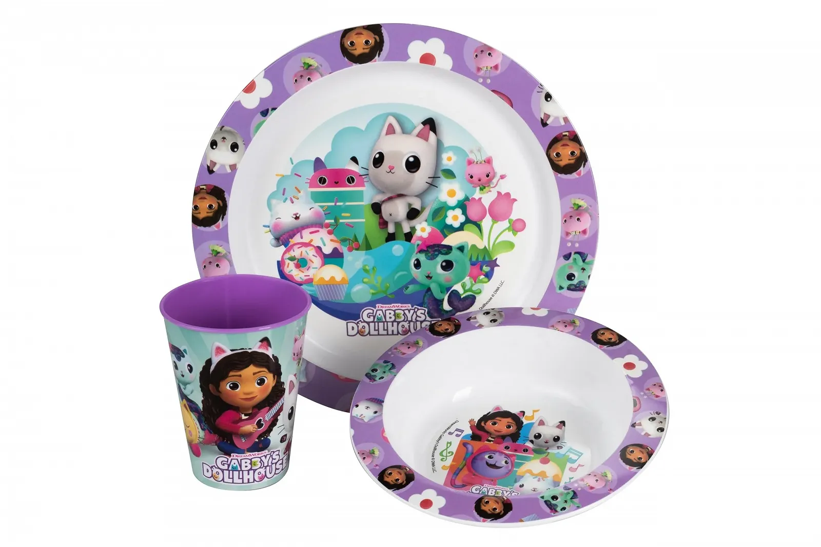 Набор детской посуды Gabbys Dollhouse для завтрака, из 3 предметов: тарелка, миска и чашка, фото №1 Набор детской посуды Gabbys Dollhouse для завтрака, из 3 предметов: тарелка, миска и чашка, фото №1