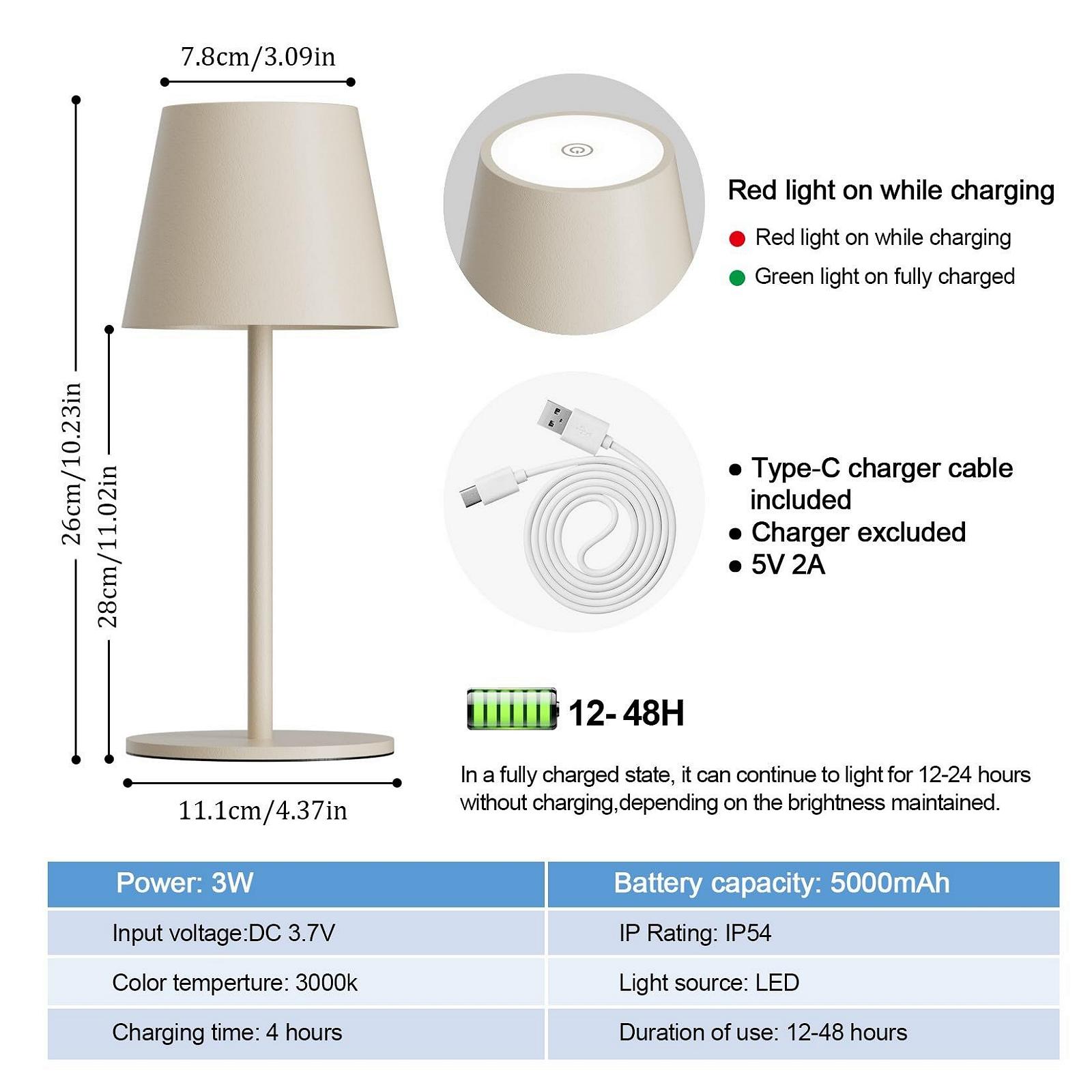 Настільна лампа lundwa LED Battery Beige 26 см, 5000 мАг (5 В 2 А) акумуляторна, 3 Вт 3000 K бездротова, IP54 вулична, 2 шт., фото №4