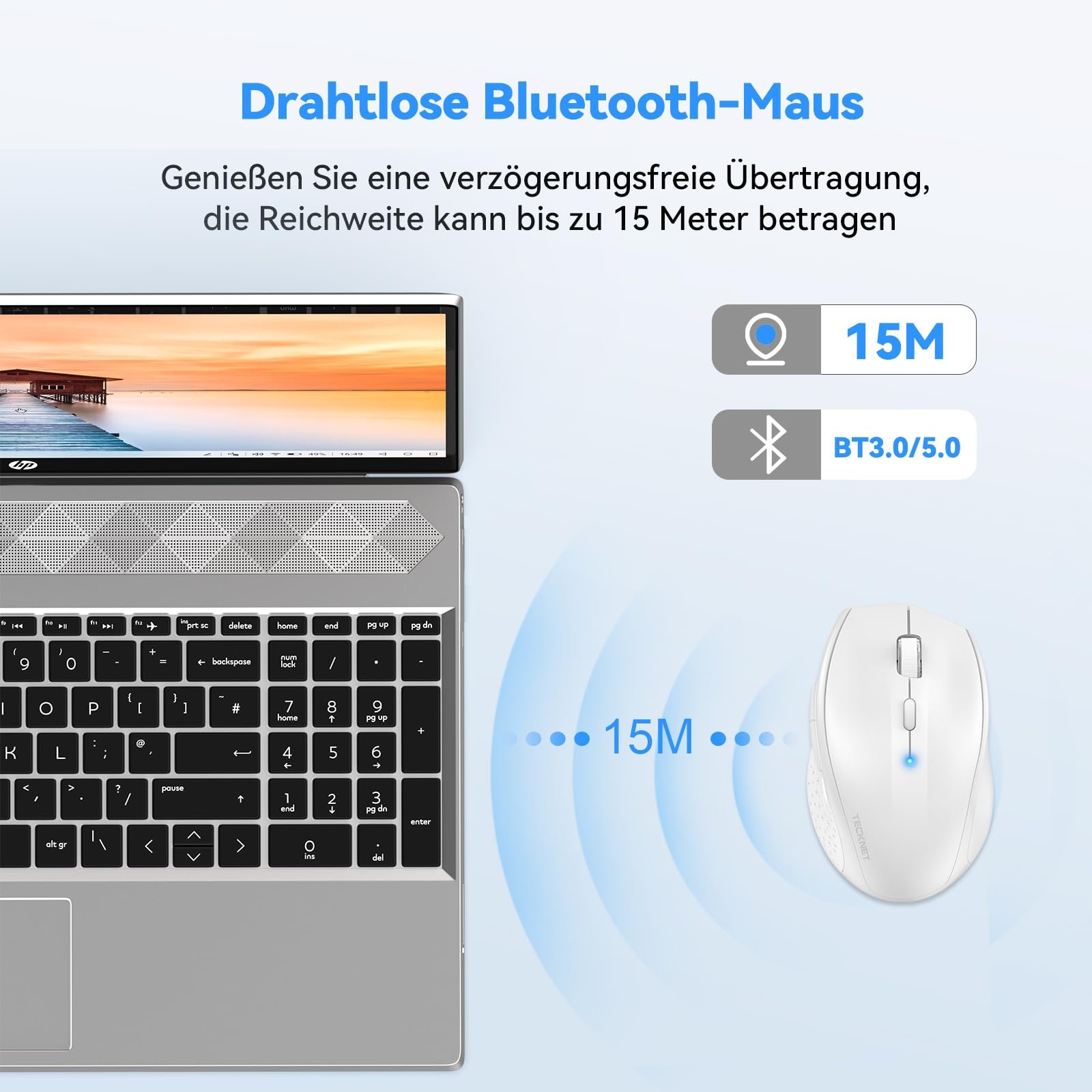 Мышь Bluetooth TECKNET Беспроводная 3200 DPI Белая, фото №3
