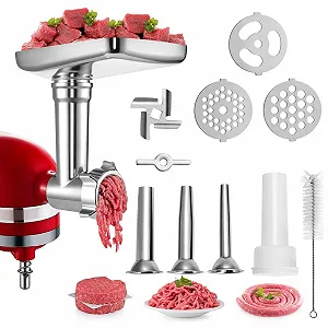 Насадка-м'ясорубка KitchenAid для кухонних комбайнів з 3 трубками для сосисок, 4 дисками та 2 ножами - Фото 1