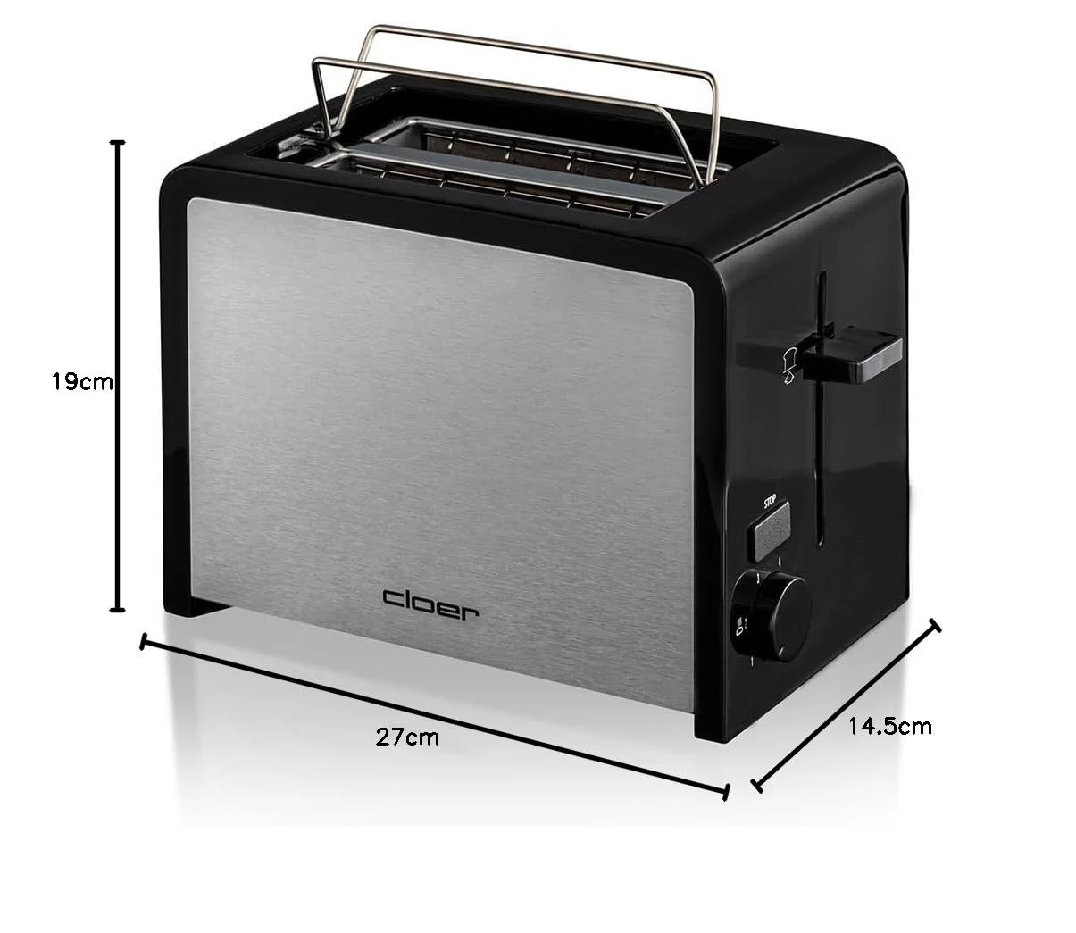 Тостер Cloer 3210 825 Вт 2 скибочки з інтегрованою хлібною насадкою, піддоном для крихт, термоізольований, нержавіюча сталь, чорний, фото №10
