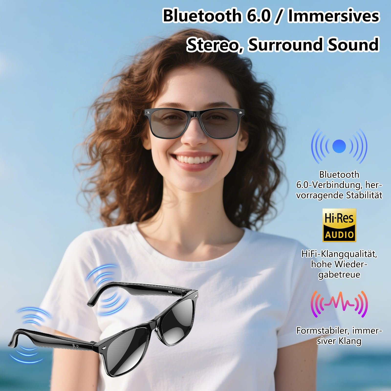 Умные очки с AI переводом Bluetooth солнцезащитные очки с голосовым управлением HiFi аудио UV400 163 языка, фото №3