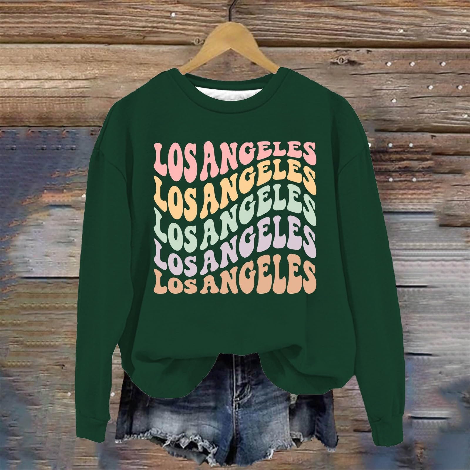 Женский свитшот с принтом Los Angeles, Калифорния, круглый вырез, винтажный топ, буквенный принт, модная одежда, повседневный, графический, тонкий, эстетичный, колледж, аккуратный стиль, фото №2 Женский свитшот с принтом Los Angeles, Калифорния, круглый вырез, винтажный топ, буквенный принт, модная одежда, повседневный, графический, тонкий, эстетичный, колледж, аккуратный стиль, фото №2