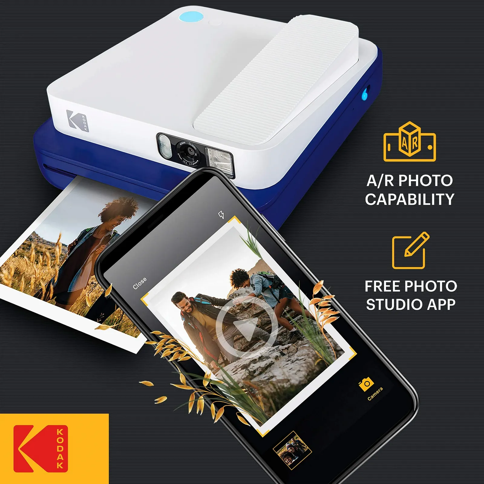 Цифровая камера моментальной печати Kodak Smile Classic + Bluetooth 16 MP 3.5 x 4.25 дюйма бумага Zink Sticker Frames Edition, фото №2