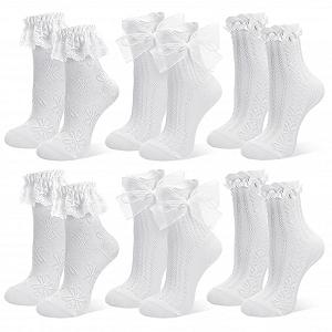 Носки с оборками (6 пар) Белые носки с оборками Dirndl Кружевные носки для женщин Элегантные Милые носки принцессы Кружевные дышащие для женщин Девушек Невест 37-43 - Фото 1