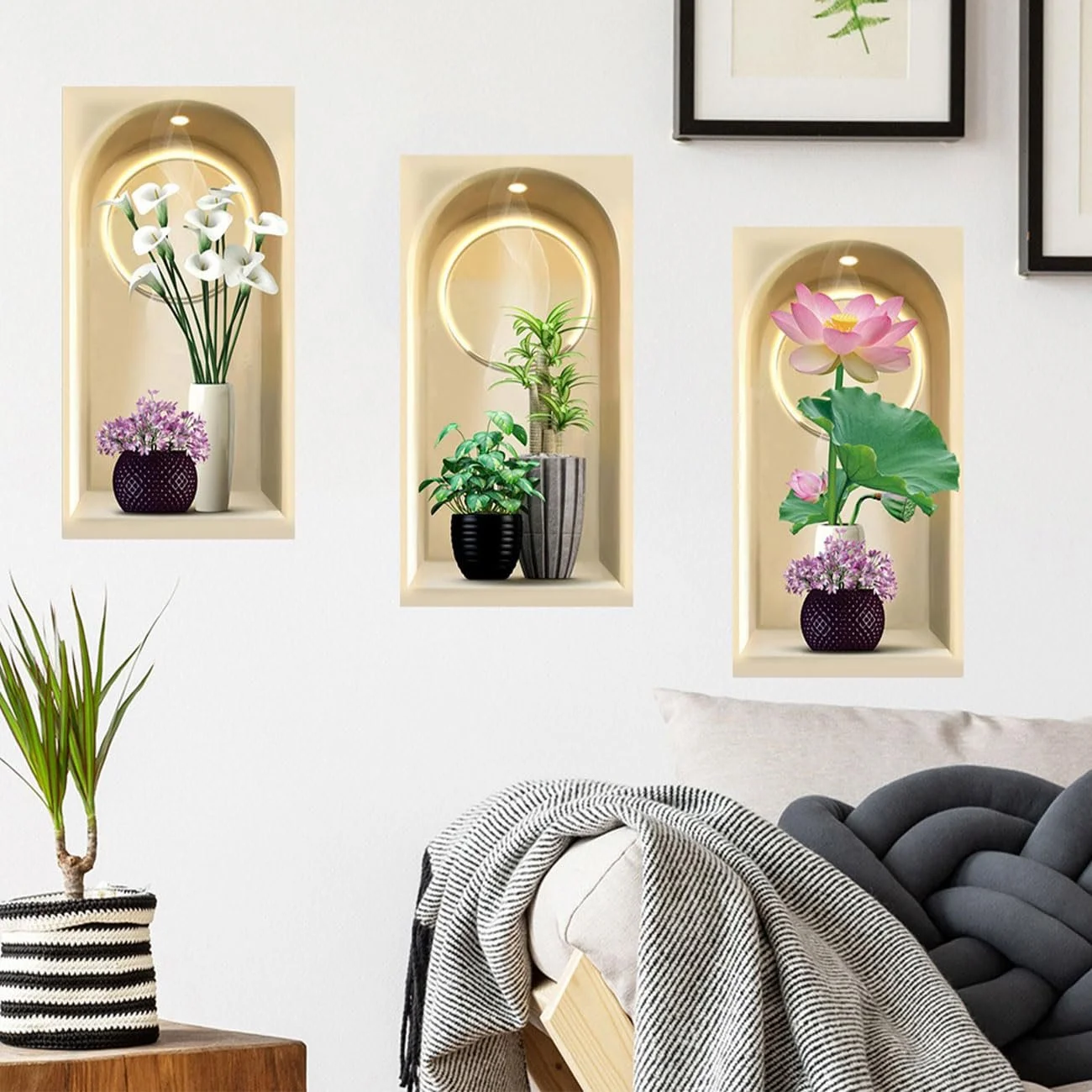 Наклейки на стіну Рослини та вази 3 шт. 30х60 см Самоклейні 3D, фото №4