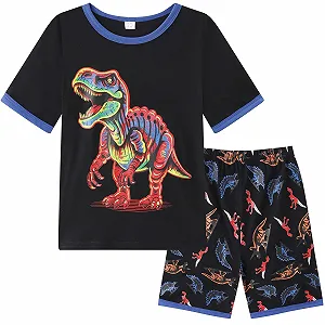 Комплект пижамный Dinopjs для мальчиков, с короткими рукавами, топы и шорты - Фото 1