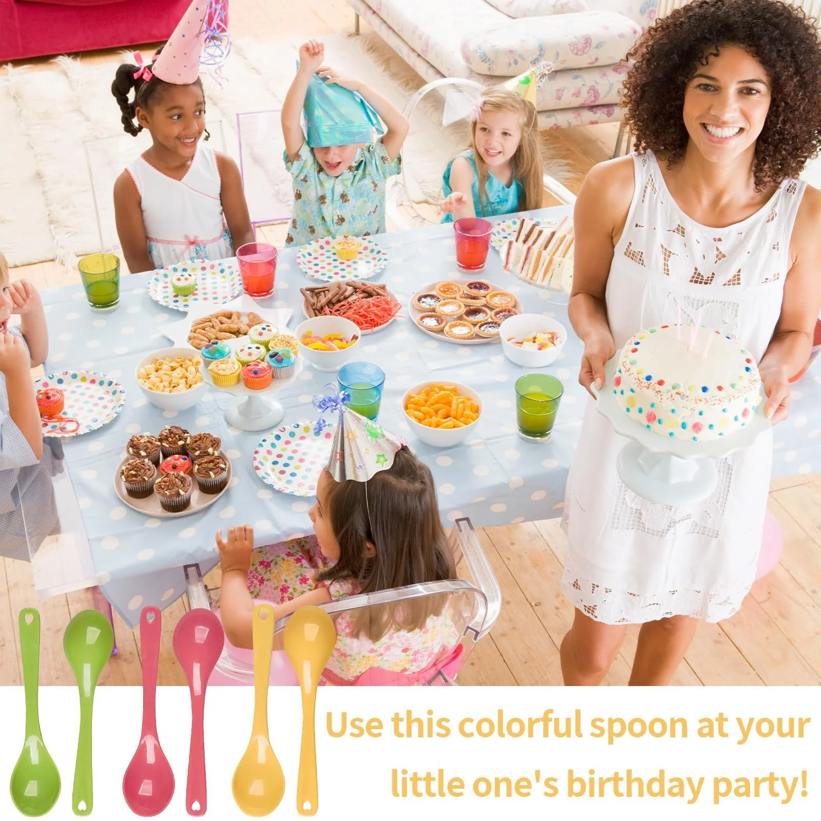 Набор из 24 ложек для яиц, разноцветные ложки для йогурта, маленькие ложки из PP материала, с отверстием для подвешивания, легко моются, подходят для десертов, напитков, фото №6