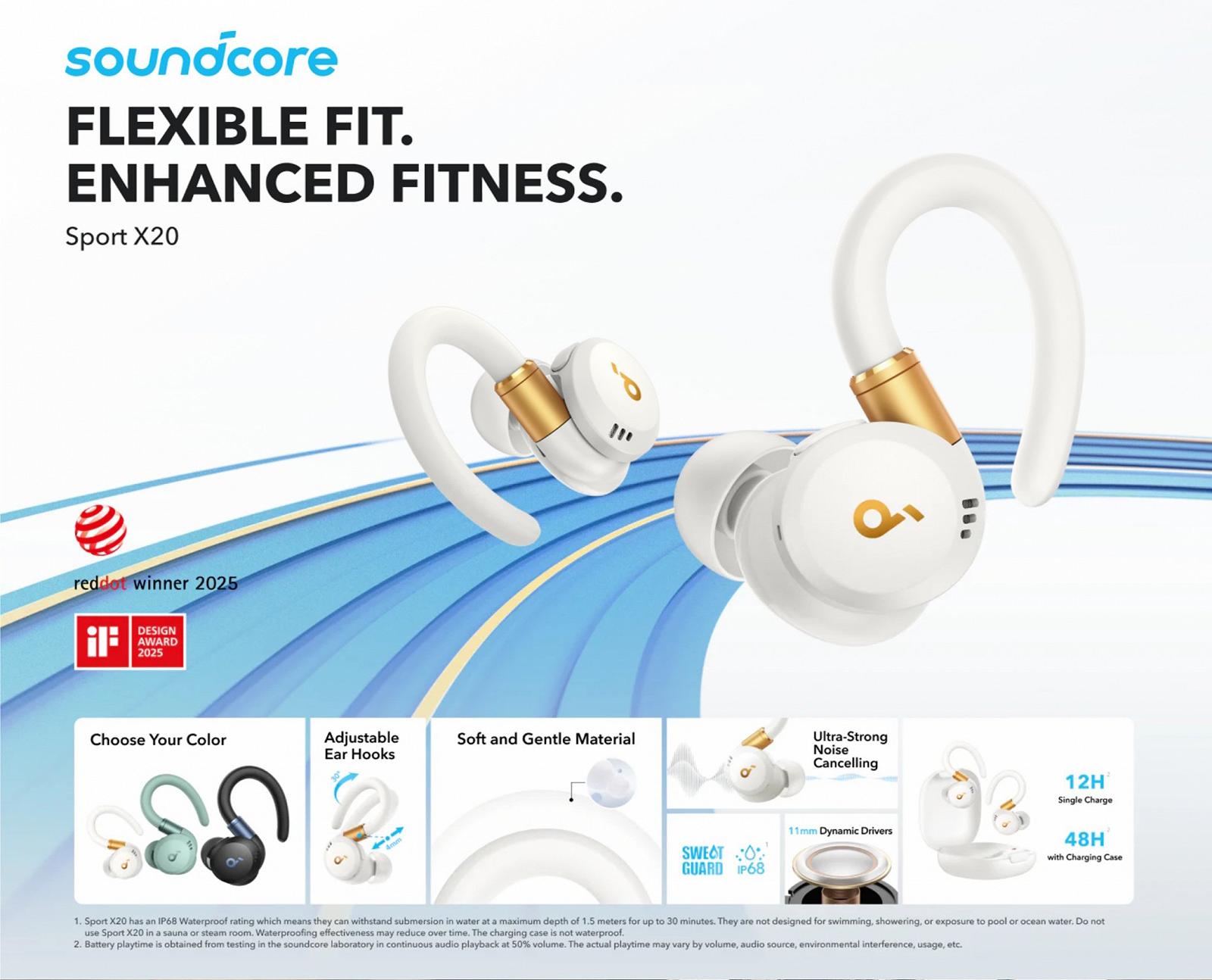Навушники Anker Soundcore Sport X20 ANC White, фото №8