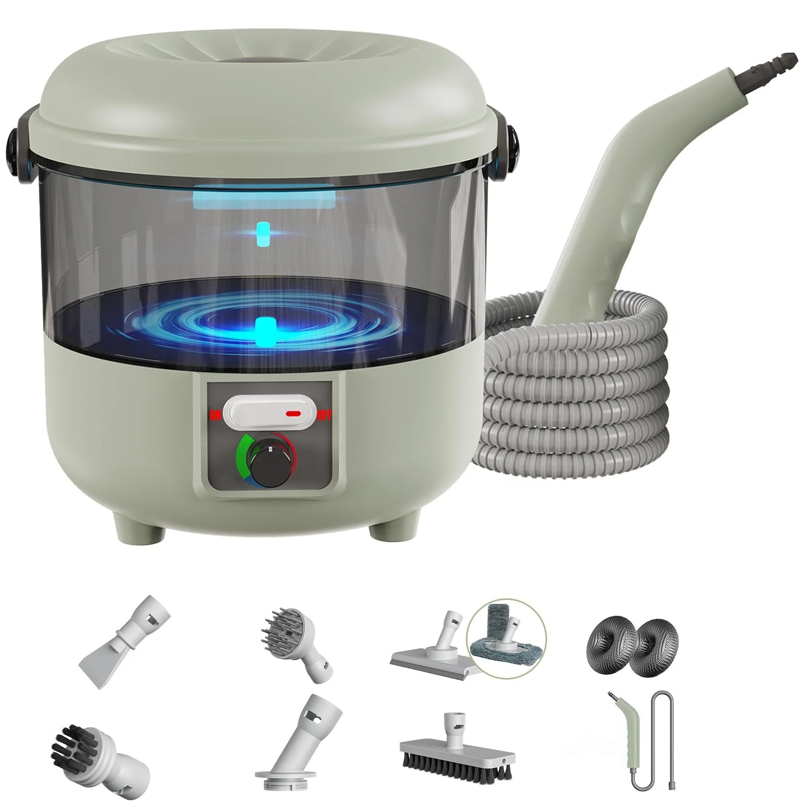 Ручний пароочисник 2500 Вт з 6 насадками-щітками для глибокого очищення оббивки, автомобіля, кухні, ванної кімнати, плитки, фото №1