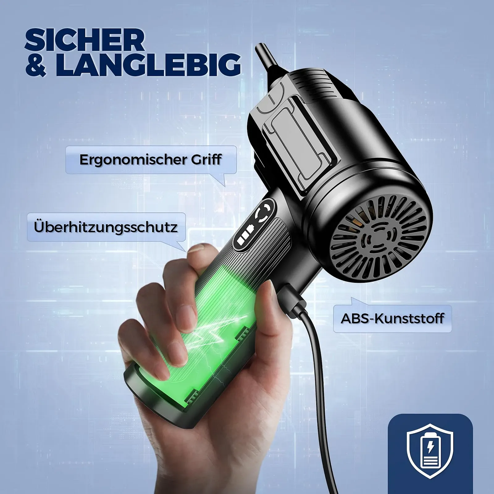 Бездротова електрична повітродувка RADCLO 3 рівні 100,000 rpm USB-C LED 7500 mAh Чорна, фото №5 Бездротова електрична повітродувка RADCLO 3 рівні 100,000 rpm USB-C LED 7500 mAh Чорна, фото №5