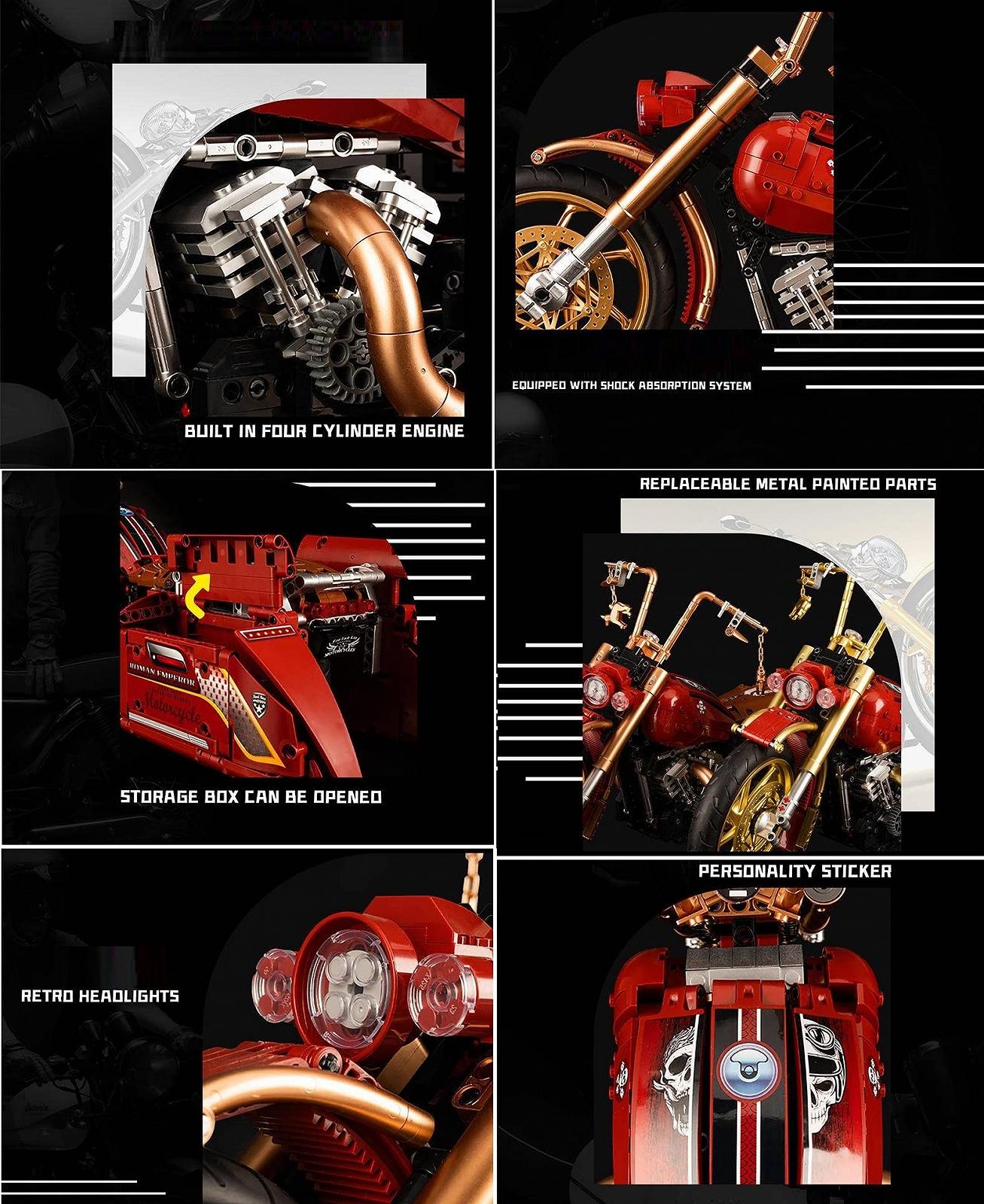 Мотоцикл Technik Harlay Davidson Road King 1:5 2111 деталей Зажимные блоки MOC Набор Совместим с Harley Davidson Technology, фото №6