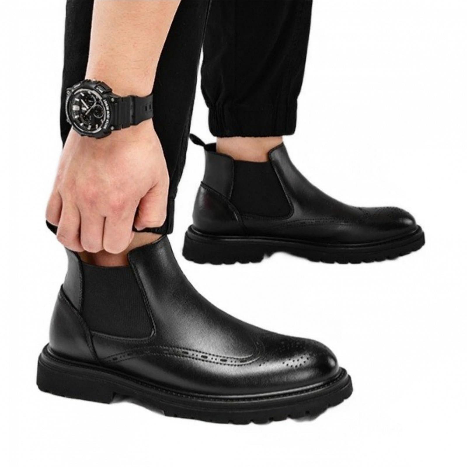 Челси Brogue ANUFER из натуральной кожи для мужчин, формальные туфли без шнуровки до щиколотки, фото №7