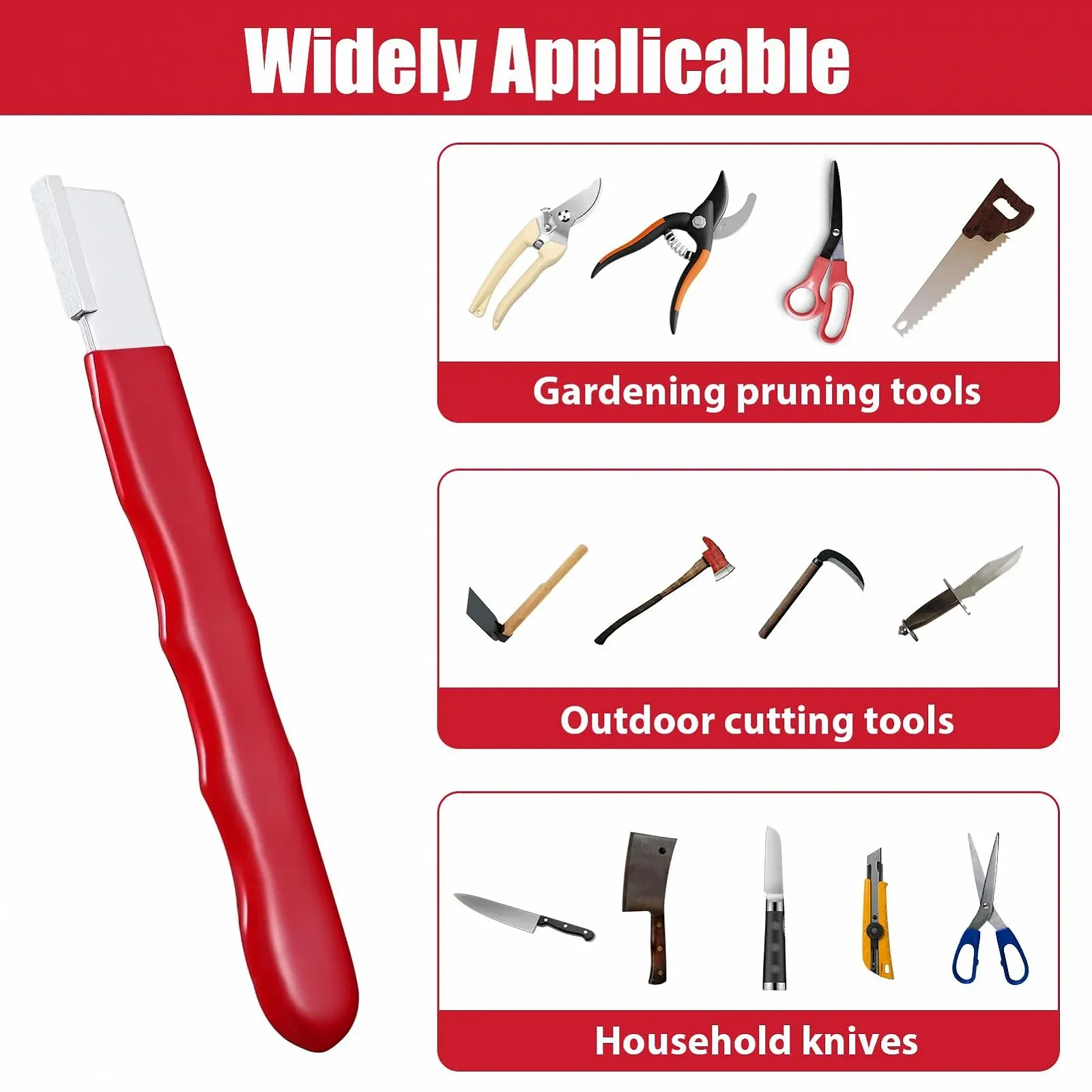 Точилка для садових інструментів MARC 2 шт. портативна вольфрамова сталь для секаторів та ножиць Червона, фото №5