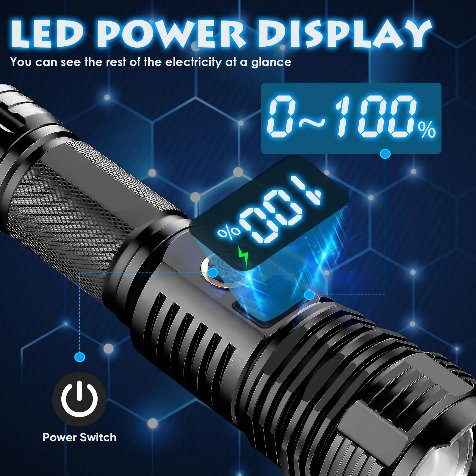 Ліхтар LED Акумуляторний 12000 Лм, Лампа для майстерні 5 режимів з функцією масштабування, Надзвичайно яскраві ліхтарі з РК-дисплеєм для ремонту автомобілів, надзвичайних ситуацій на відкритому повітрі, фото №4 Ліхтар LED Акумуляторний 12000 Лм, Лампа для майстерні 5 режимів з функцією масштабування, Надзвичайно яскраві ліхтарі з РК-дисплеєм для ремонту автомобілів, надзвичайних ситуацій на відкритому повітрі, фото №4