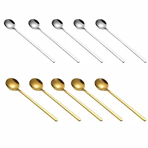 Ложка для латте Macchiato YIIFEEO Набор 10 штук Нержавеющая сталь Золотой, Серебряный - Фото 1