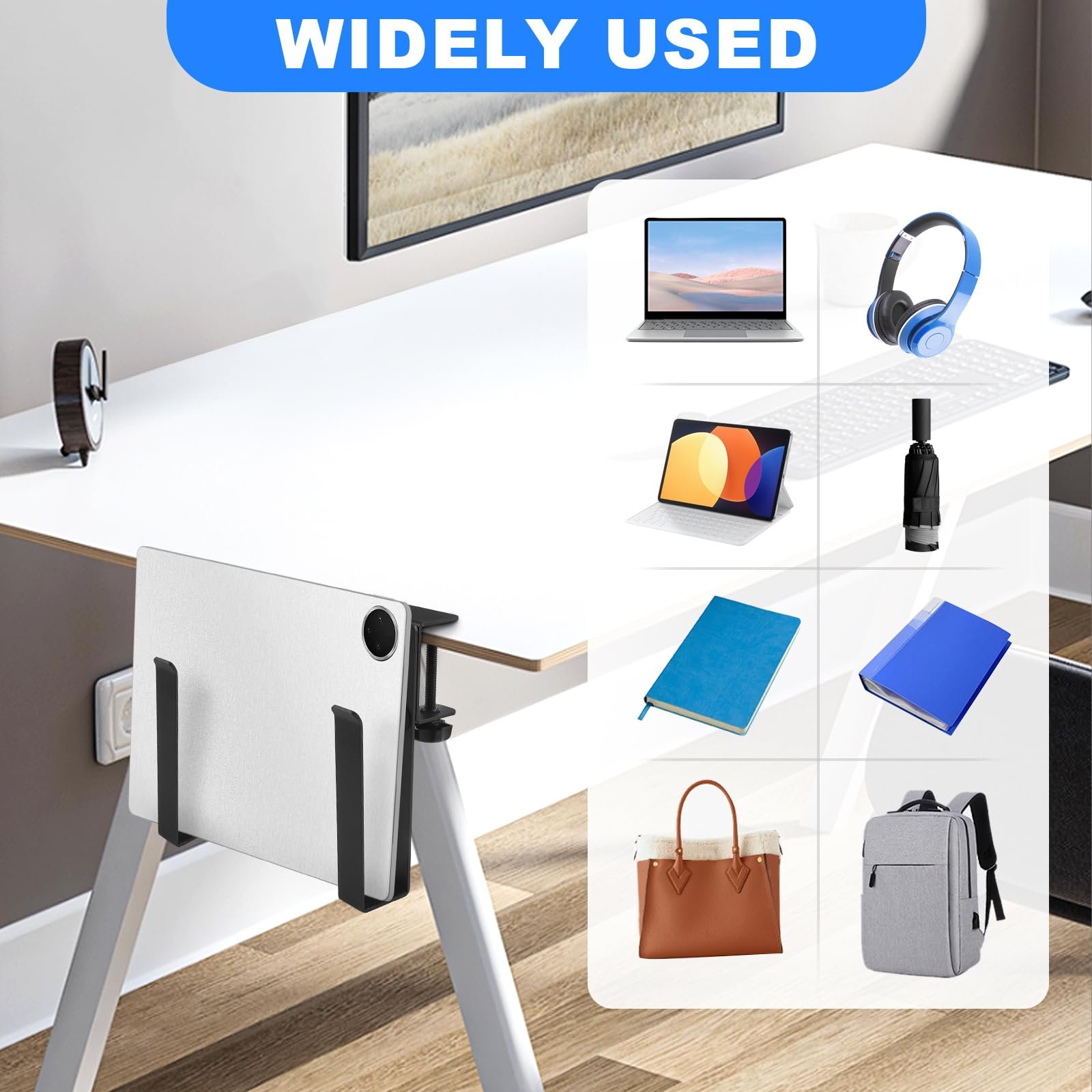 Подвесной органайзер для ноутбука Алюминиевый регулируемый держатель для ноутбука сбоку стола Грузоподъемность 10 кг Нескользящая подвеска, фото №6