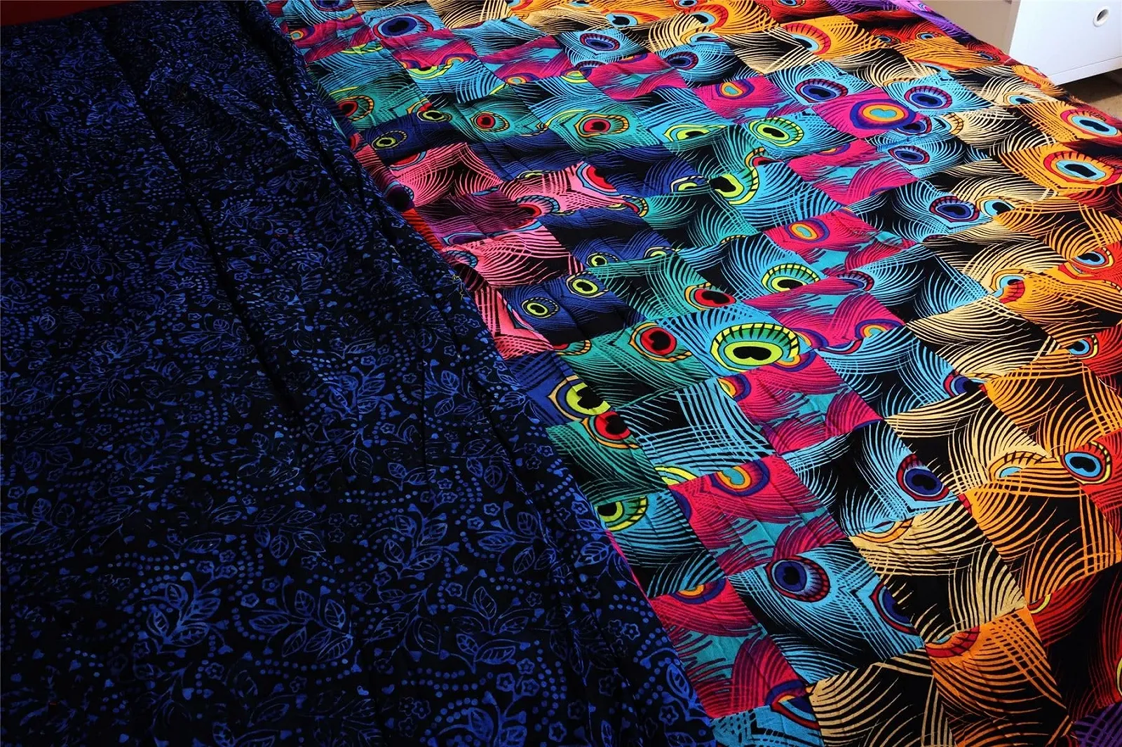 Лоскутное покрывало LOUDelephant ручной работы с принтом тай-дай, павлин, двустороннее, хлопчатобумажная ткань с ручным тиснением для дома, спальни, king size, double, фото №4 Лоскутное покрывало LOUDelephant ручной работы с принтом тай-дай, павлин, двустороннее, хлопчатобумажная ткань с ручным тиснением для дома, спальни, king size, double, фото №4