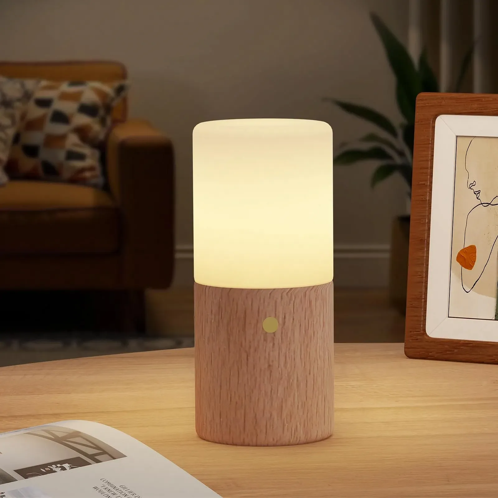 Настольная лампа MALUX светодиодная беспроводная сенсорная с 8 цветами RGB и деревянным основанием, фото №9