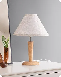 Настільна лампа EDISHINE Wooden 2700 K вінтажна, дерев'яна з лляним абажуром, цоколь E27, 34 см, з лампою 4 Вт. synthetic.ua - Фото 1
