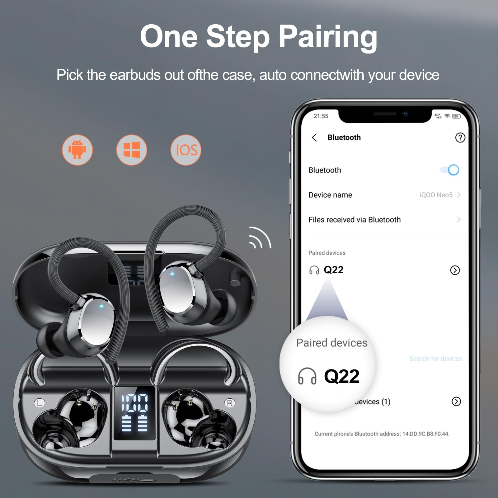 Bluetooth наушники спортивные 2025 In-Ear Wireless Bluetooth 5.3 с 4 ENC микрофонами шумоподавления, IP7 водонепроницаемые, 128 часов воспроизведения, фото №3