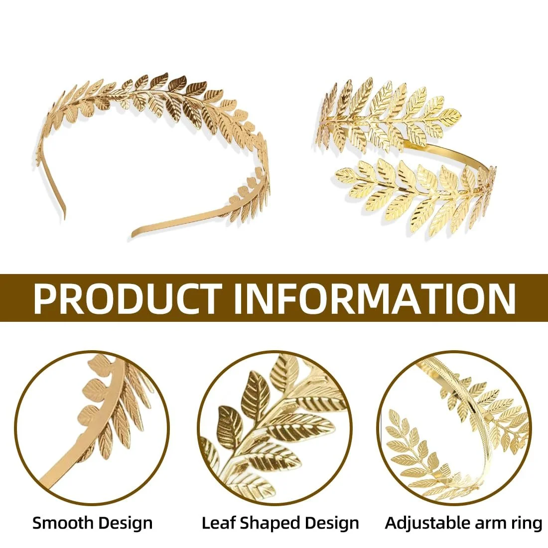 Обруч для волосся в стилі римської богині Золотий, фото №3