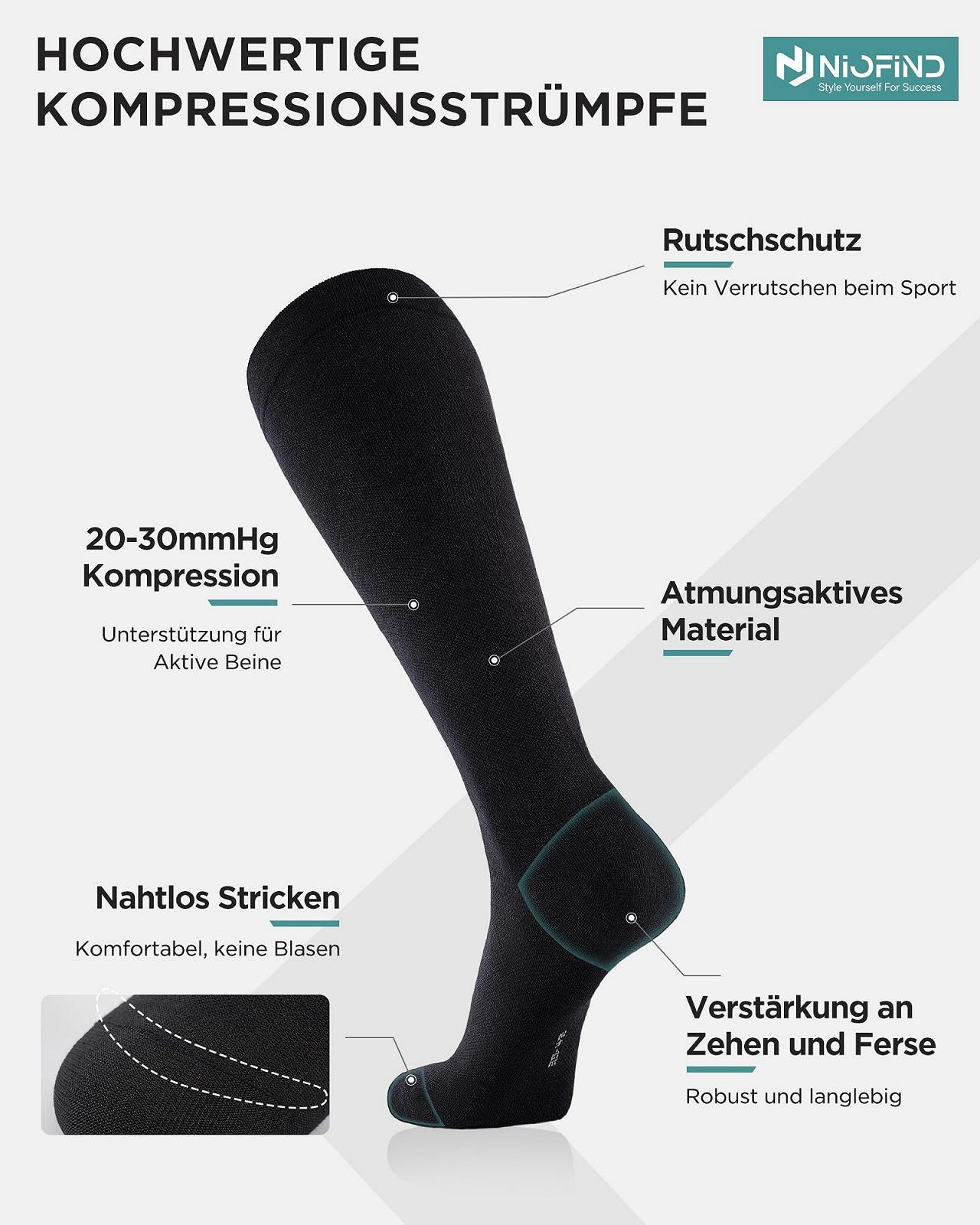 Компрессионные гольфы для мужчин и женщин, 2 пары хлопковых гольфов до колена и поддерживающих гольфов. Гольфы для путешествий, спорта, работы, полетов и беременности., фото №2