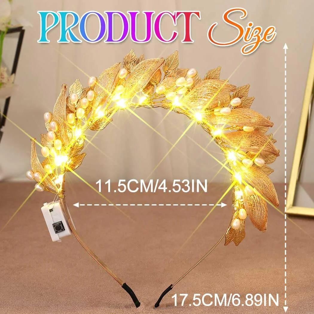 Обруч Zoestar Весільний зі світлодіодами Листя, Богиня, Бісер, Золотий, фото №7 Обруч Zoestar Весільний зі світлодіодами Листя, Богиня, Бісер, Золотий, фото №7