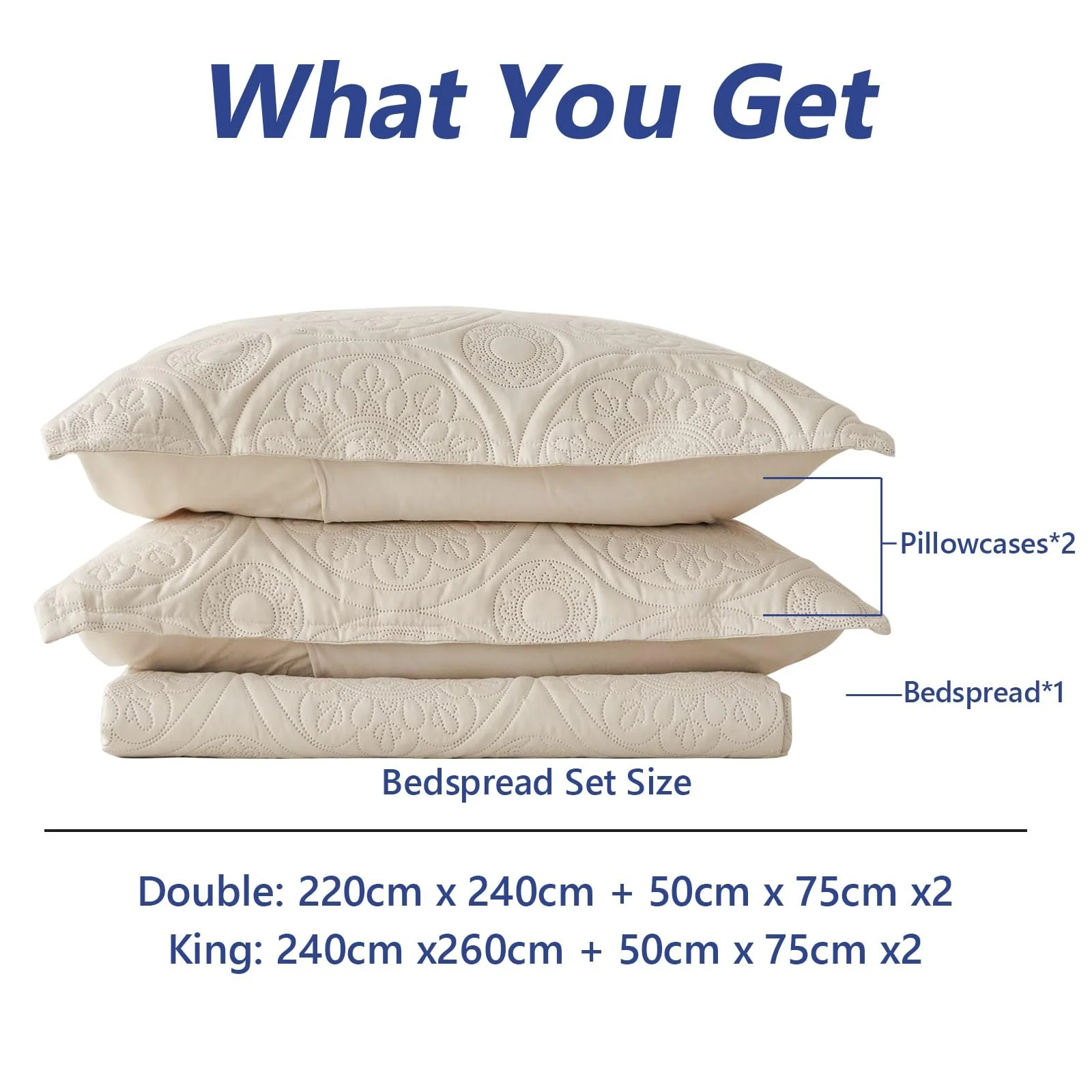 Покрывало стеганое Simple&Opulence Двуспальный Мягкий Двусторонний Микрофибра Цветочный Бежевый (220 x 240 см, 3 шт), фото №6