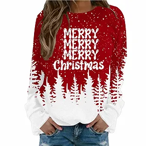 Рождественский Топ Женские Толстовки Повседневные 2025 Женский Осенне-Зимний Рождественский Принтованный Пуловер Топы Длинный Рукав Круглый Вырез Свободные Толстовки Зимняя Одежда - Фото 1
