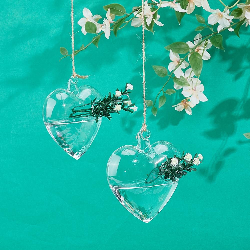 Набір підвісних скляних горщиків для гідропоніки у формі серця з джутовою мотузкою, 4 шт., Прозорий, фото №3 Набір підвісних скляних горщиків для гідропоніки у формі серця з джутовою мотузкою, 4 шт., Прозорий, фото №3