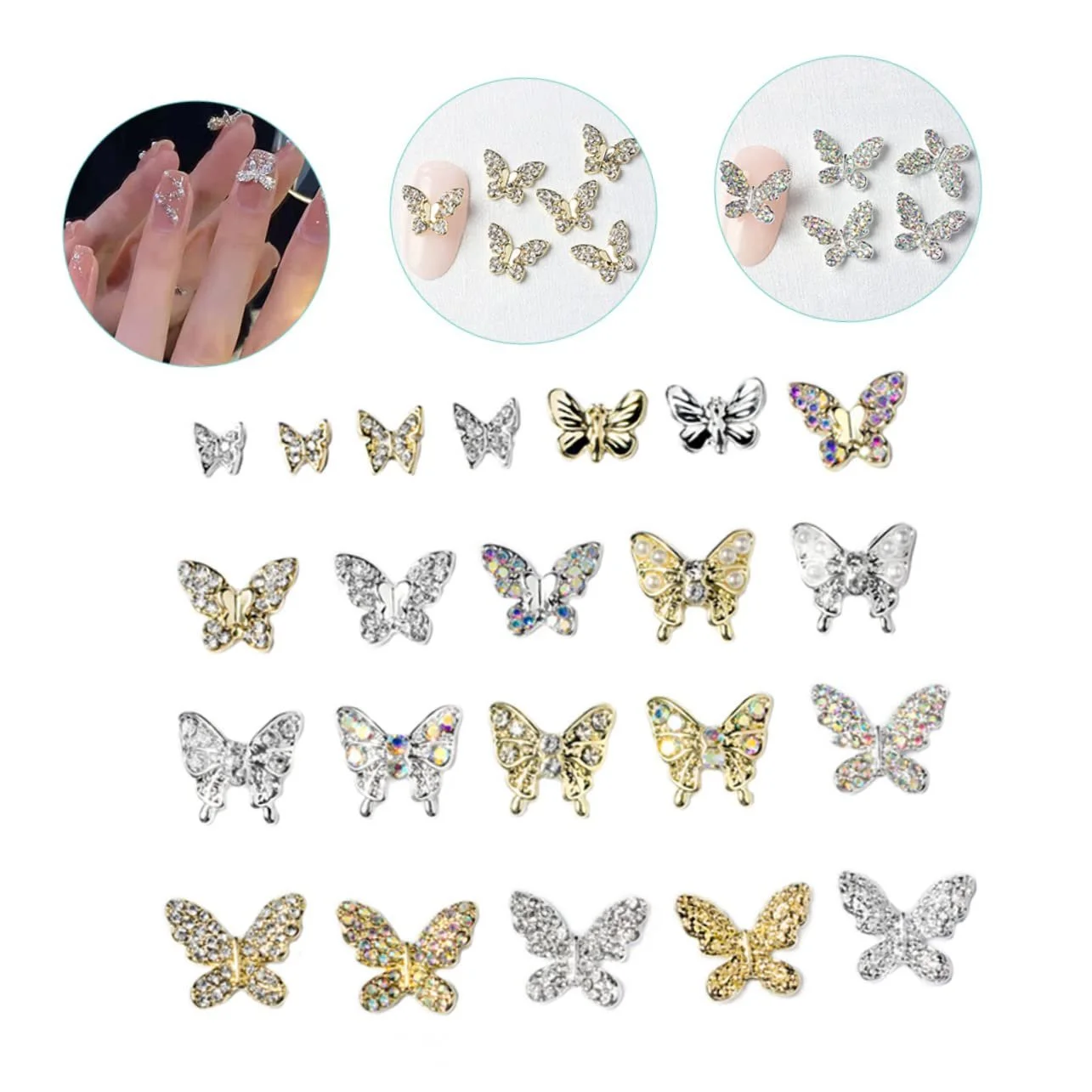 Украшение для ногтей FRCOLOR Набор 4 шт. Планета Бабочка 3D Самоцветы для маникюра 22 шт x 4, фото №2