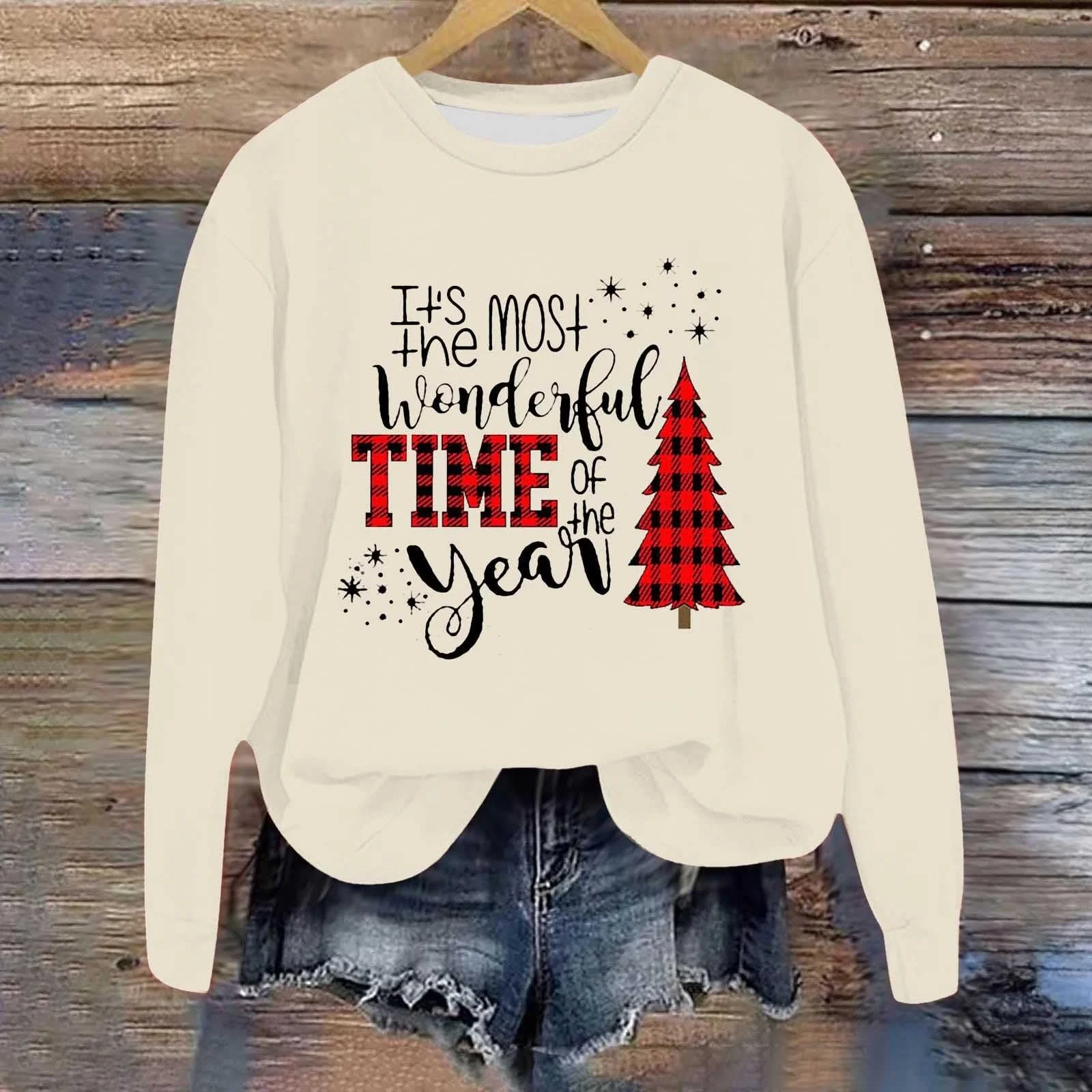 Женский Свитшот Рождественский Свитер Круглый вырез Длинный рукав Зимняя верхняя одежда для подростков, фото №2 Женский Свитшот Рождественский Свитер Круглый вырез Длинный рукав Зимняя верхняя одежда для подростков, фото №2