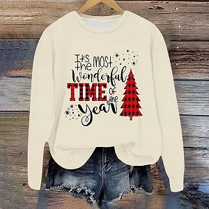 Женский Свитшот Рождественский Свитер Круглый вырез Длинный рукав Зимняя верхняя одежда для подростков synthetic.ua - Фото 1