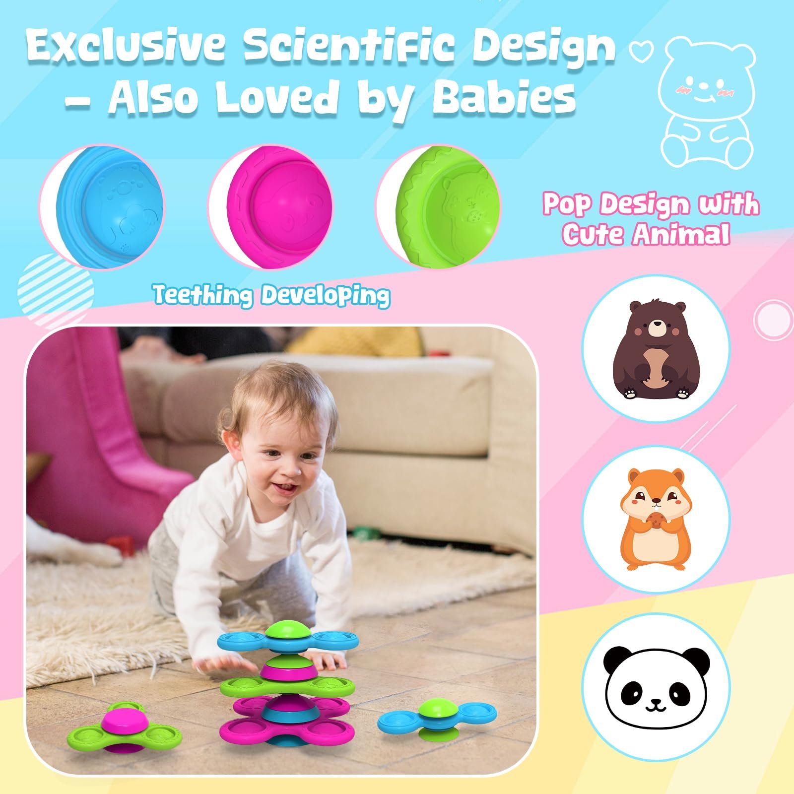 Игрушка-спинер на присоске для детей 3 шт., фото №2